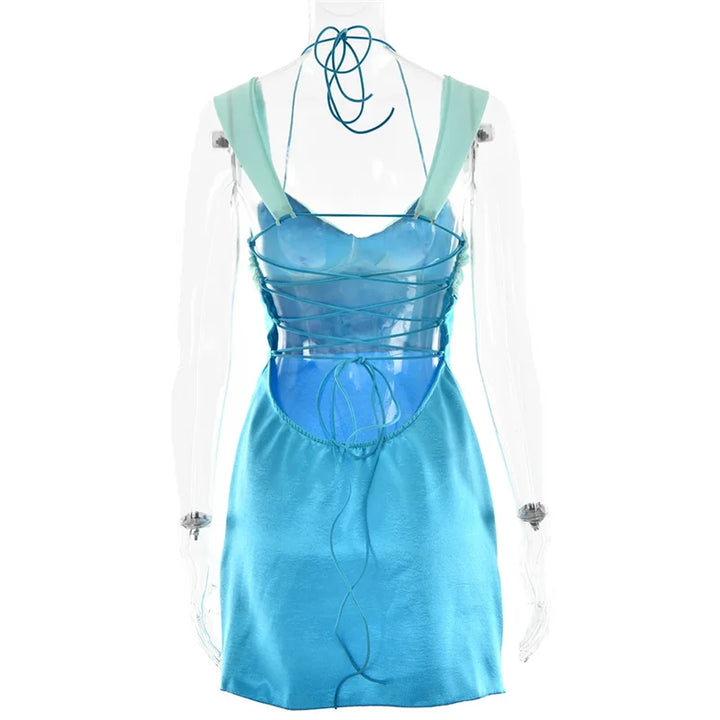 Mini Satin Dress with Open Back Ties - Liela