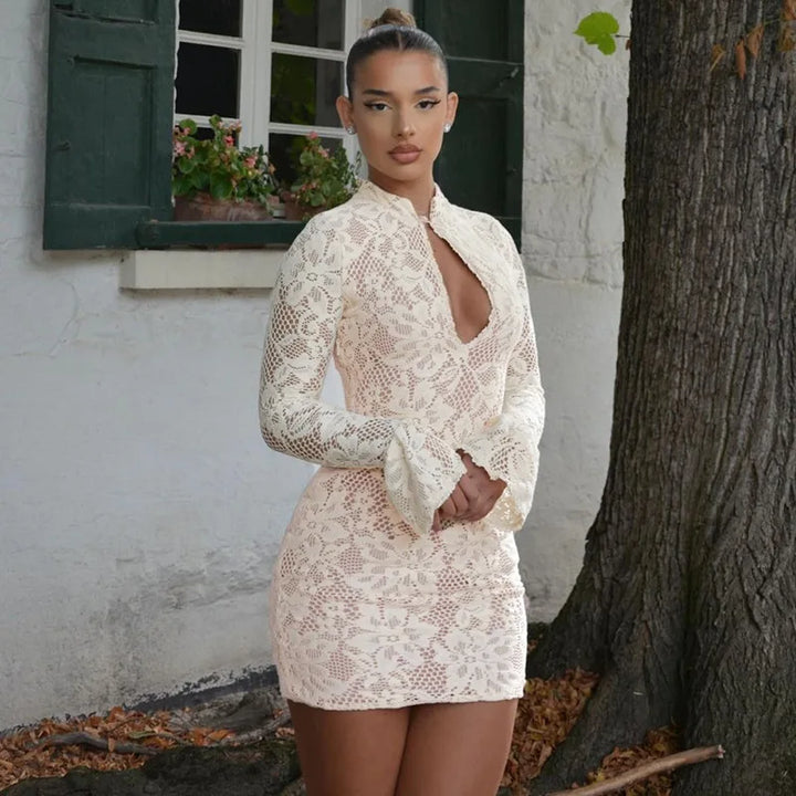 Mini lace dress with button closure - Aiden