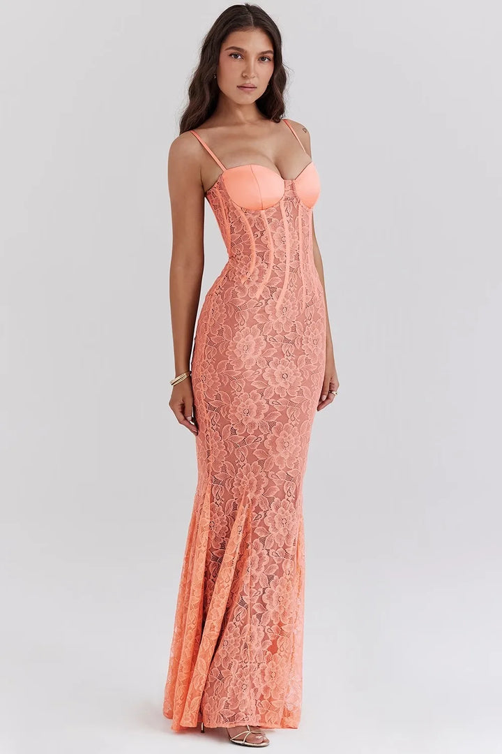 Lace Mermaid Maxi Dress with Corset Design - Jazlyn