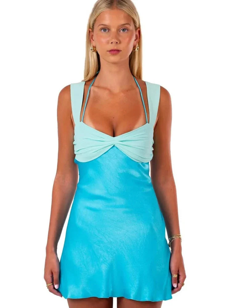 Mini Satin Dress with Open Back Ties - Liela