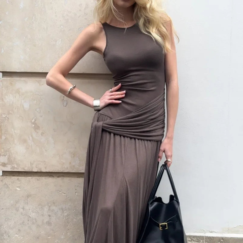 Maxi dress with pleats and tie boho chic design - Dalila