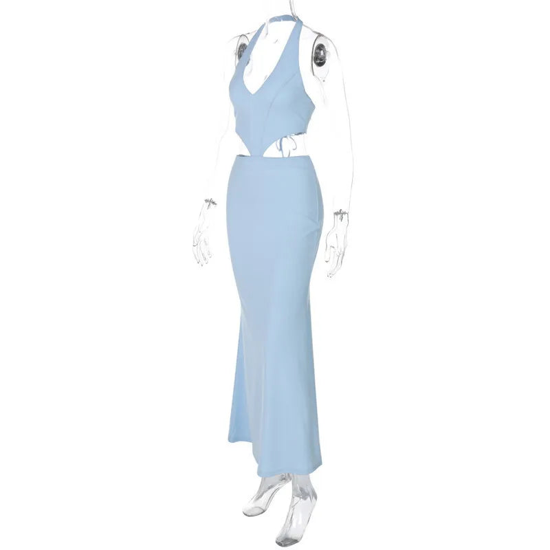 Open Back Maxi Dress - Light Blue