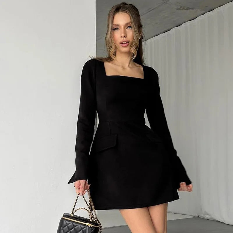 Tailored A-line mini dress with back tie waist and pocket detail - Yar