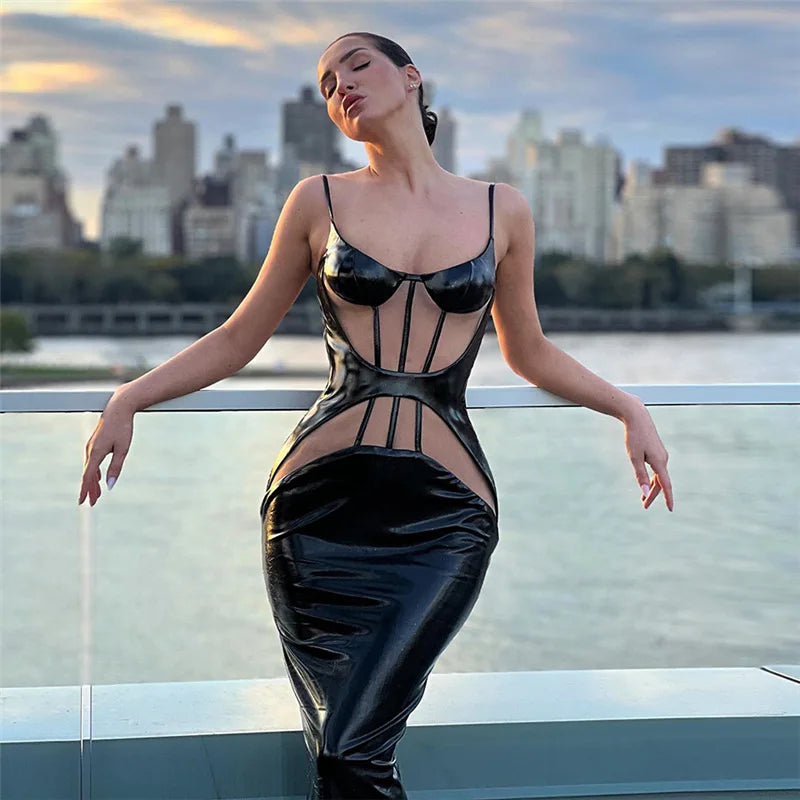 Maxi Leather Dress with Special Design - Michelle