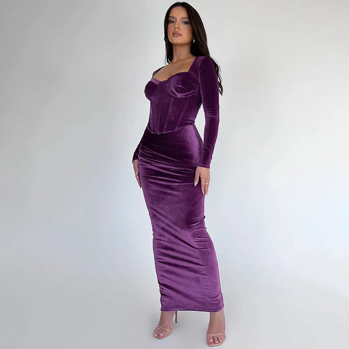 Velvet Two-Piece Set with Fitted Maxi Skirt and Top - Miranda