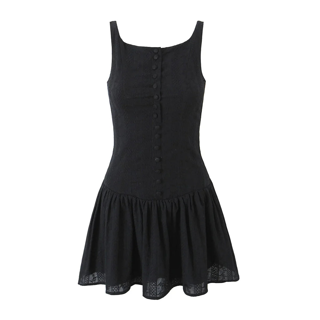 Mini Dress with Embroidery and Button Detail - Shaked