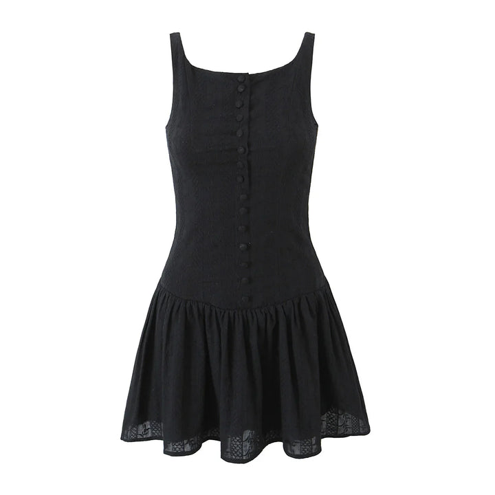 Mini Dress with Embroidery and Button Detail - Shaked