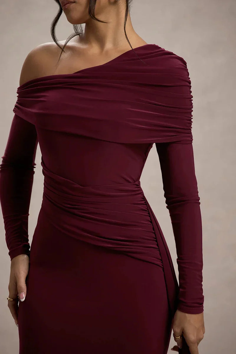 Off-shoulder maxi dress with ruching and ruffle detail - Miguel