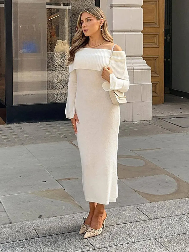 Knitted midi dress with off-shoulder - Liri