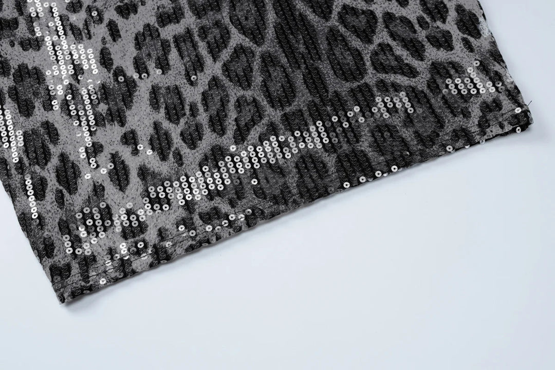 Strapless Sequin Leopard Print Mini Dress - Veronica