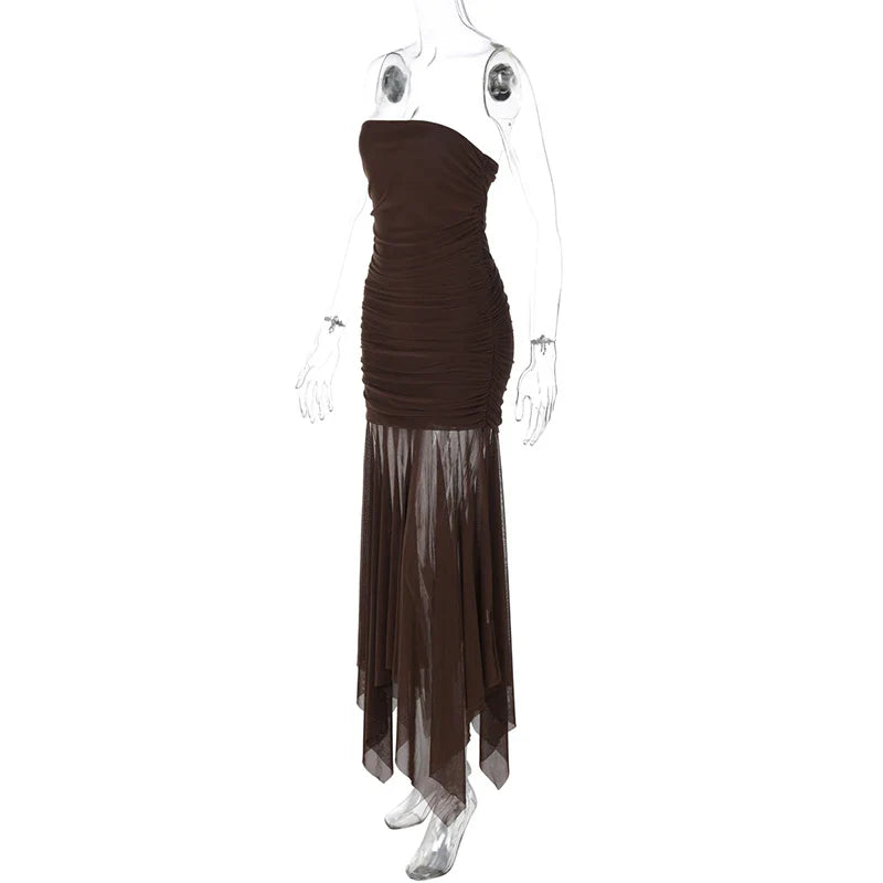 Strapless Maxi Dress with Chiffon Detail - Sicily