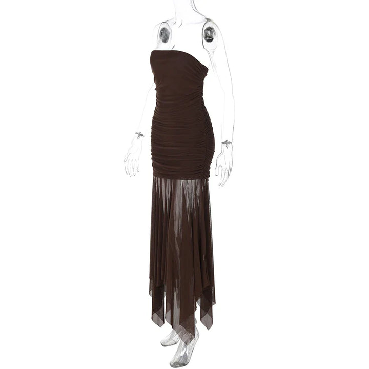 Strapless Maxi Dress with Chiffon Detail - Sicily