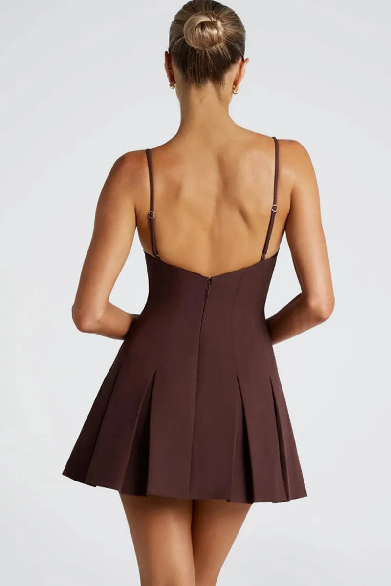 A-line Pleated Mini Dress with Open Back - Judith