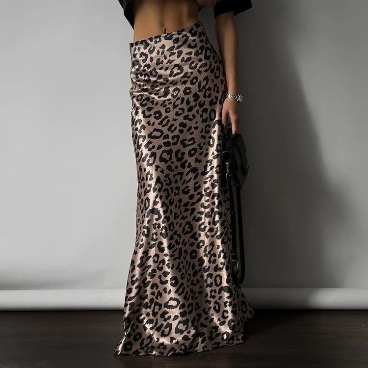 Leopard print satin maxi skirt - TAY