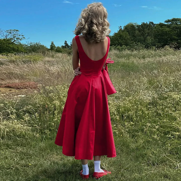 Midi open back dress in A-line cut - Heidi