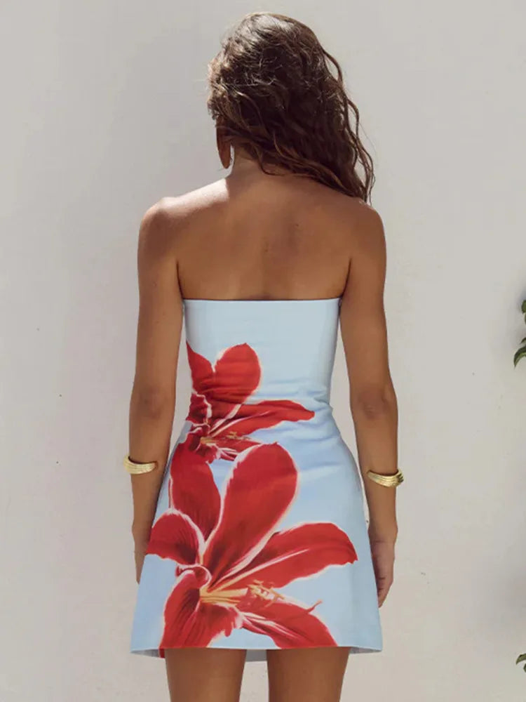 Strapless mini dress with floral print detail - Shay Lee