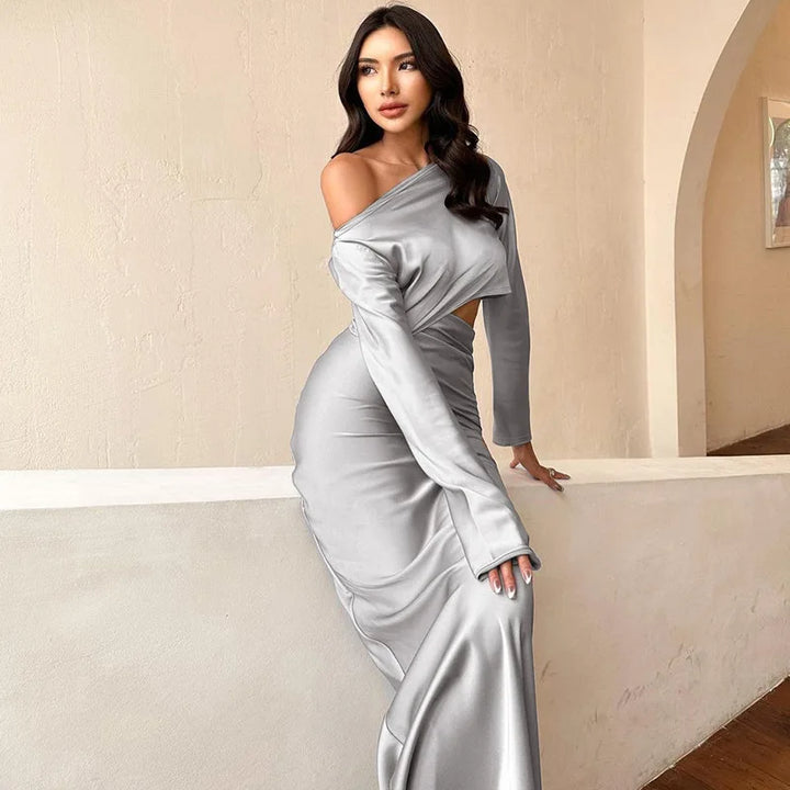 Two-piece satin set with blouse and maxi skirt - Daniela