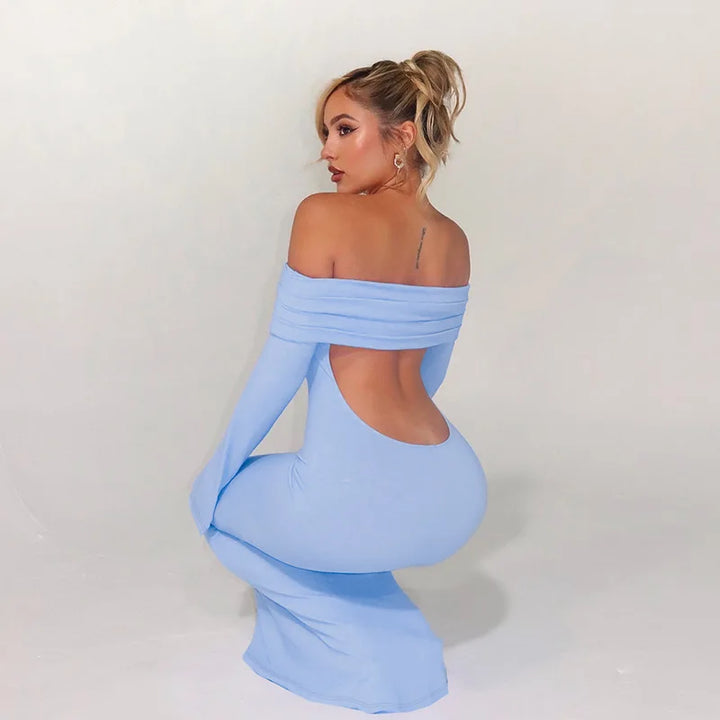 Off-Shoulder Maxi Dress with Open Back - GIZEL