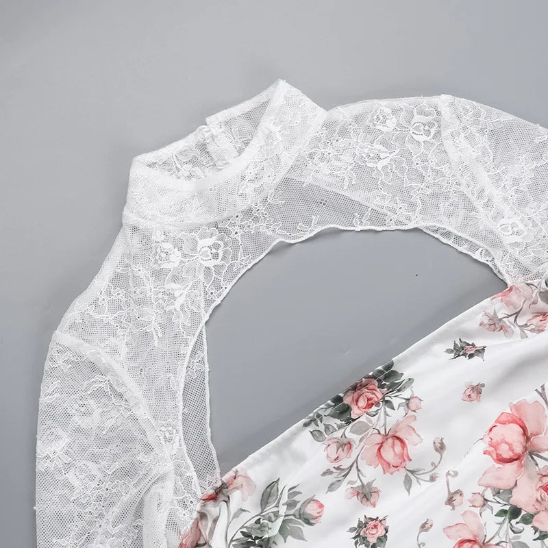 Floral mini dress with lace decoration - Sigal