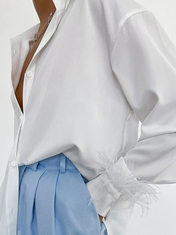 Satin Shirt with Feather Decoration - Mel