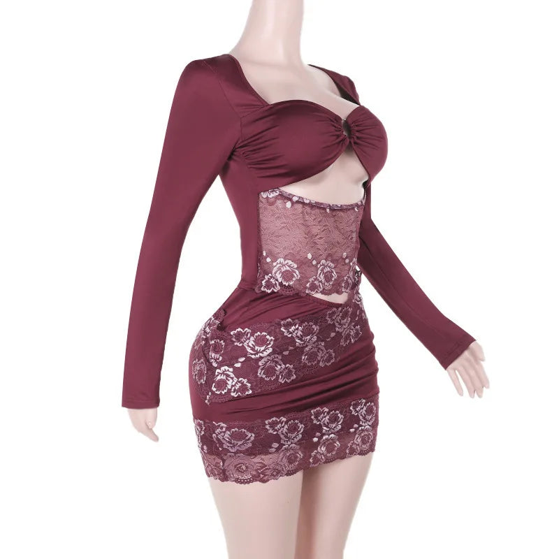 Fitted mini dress with cutouts and lace decoration - Mika