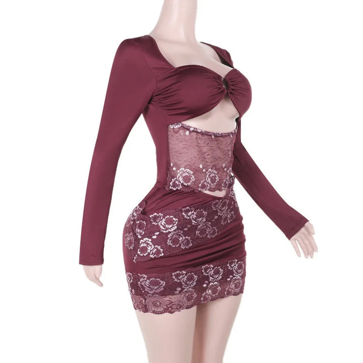 Fitted mini dress with cutouts and lace decoration - Mika