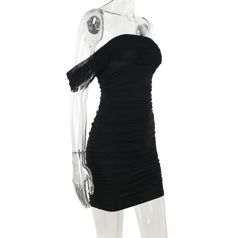 Fitted Pleated Mini Dress with Dropped Mesh Straps - Luz