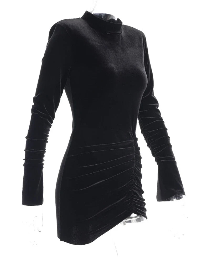 Velvet Golf Mini Dress with Ruching Detail - Julia