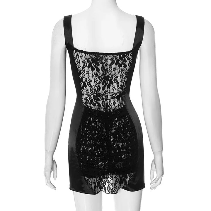 Satin Mini Dress with Lace Decoration and Ruched Design - Leona