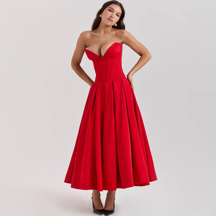 Strapless Midi Dress with Pockets - Fanny