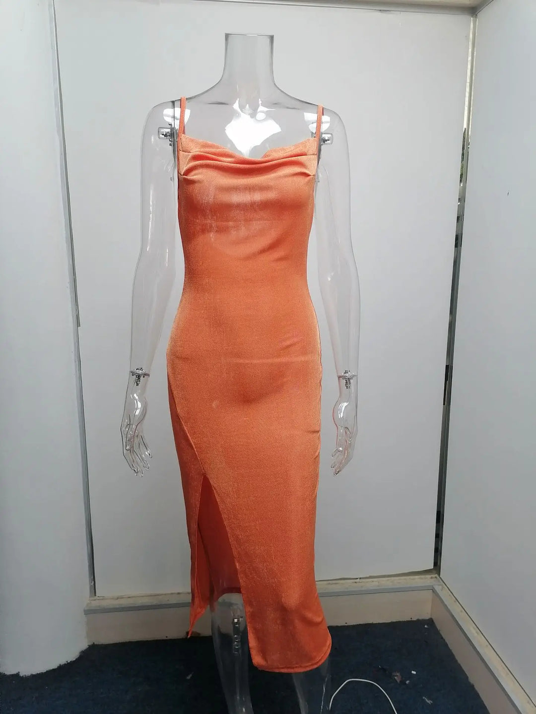 Summer midi knitted dress with slit decoration - Smile