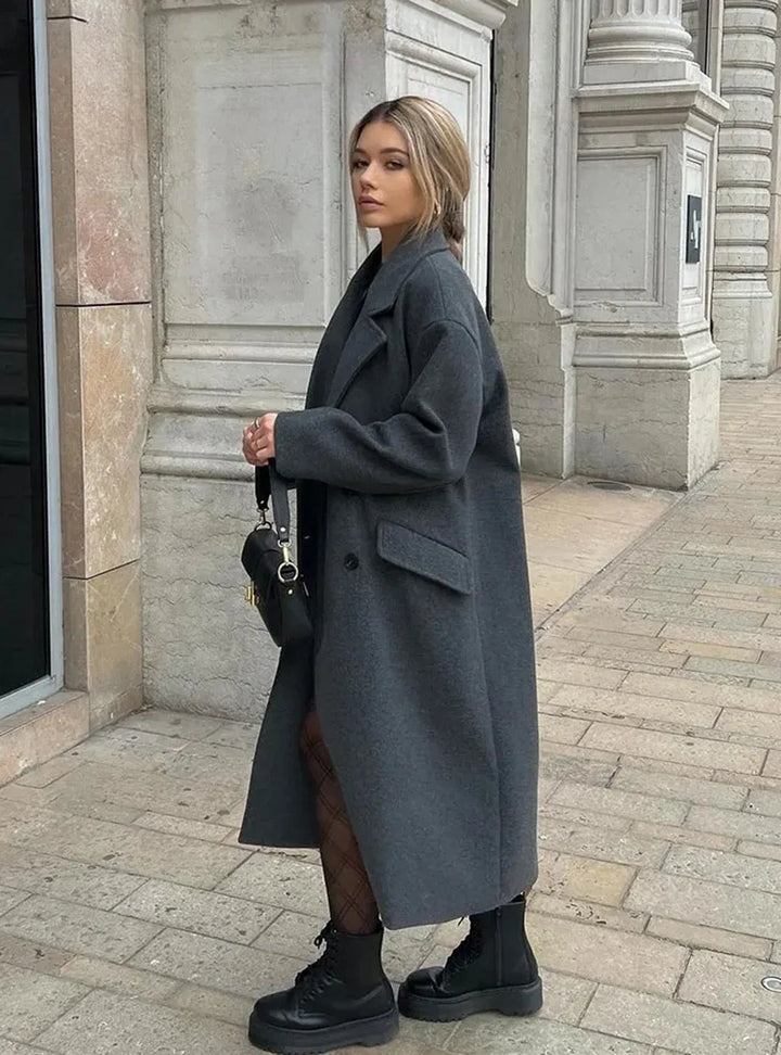 Long Tailored Wool Coat with Button Details - Paris