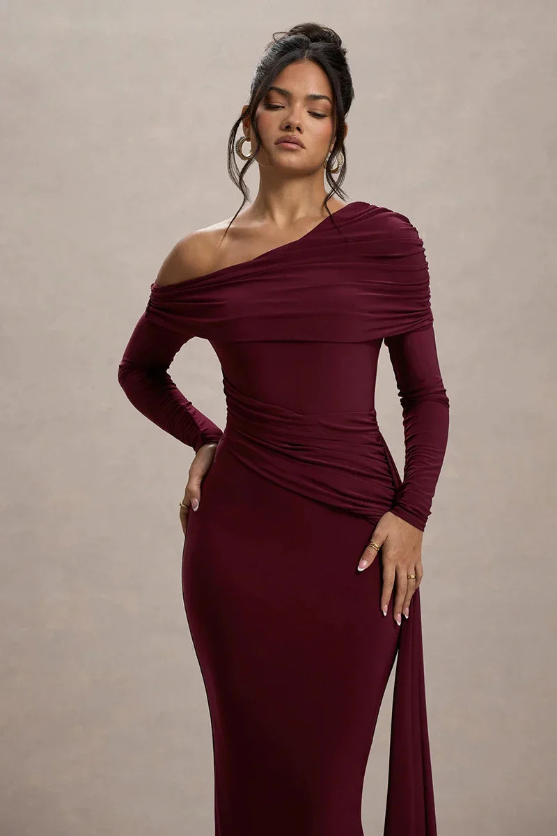 Off-shoulder maxi dress with ruching and ruffle detail - Miguel