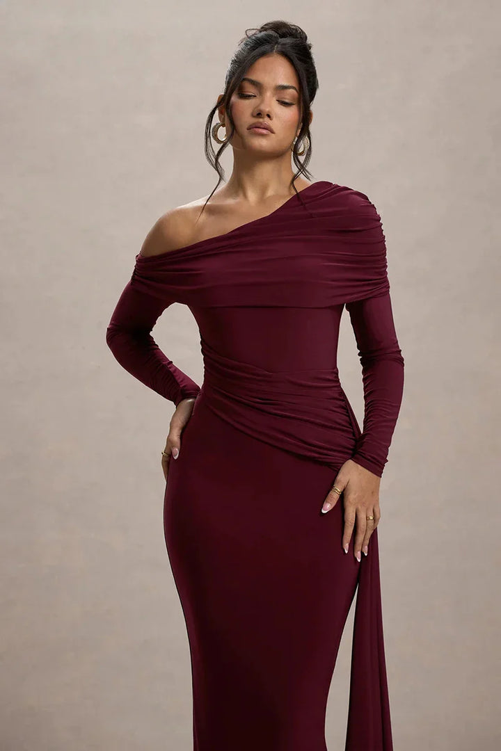 Off-shoulder maxi dress with ruching and ruffle detail - Miguel