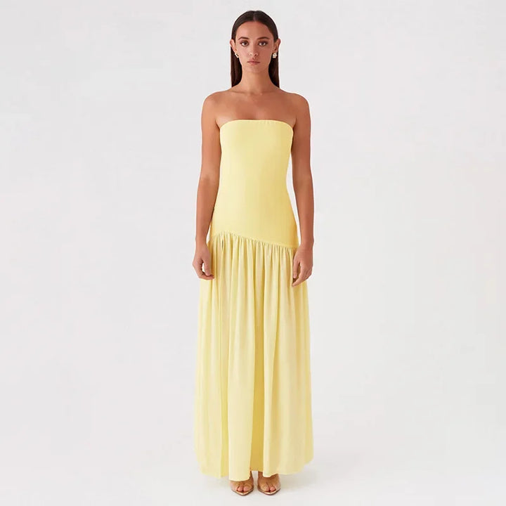 Maxi Strapless Chiffon Dress with Slit Detail - Pia
