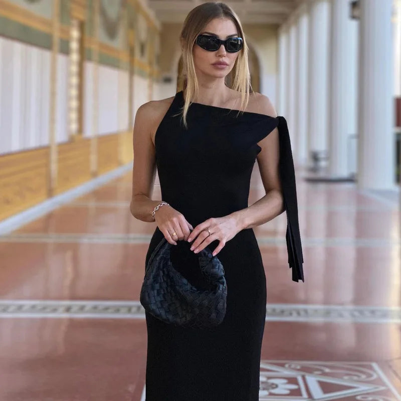 Elegant Maxi Dress with Shoulder Tie - Yolanda