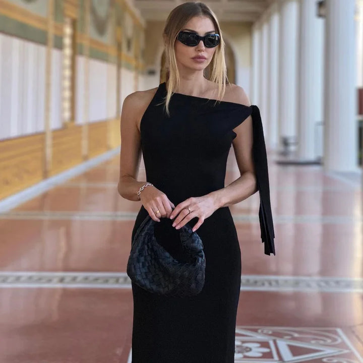 Elegant Maxi Dress with Shoulder Tie - Yolanda