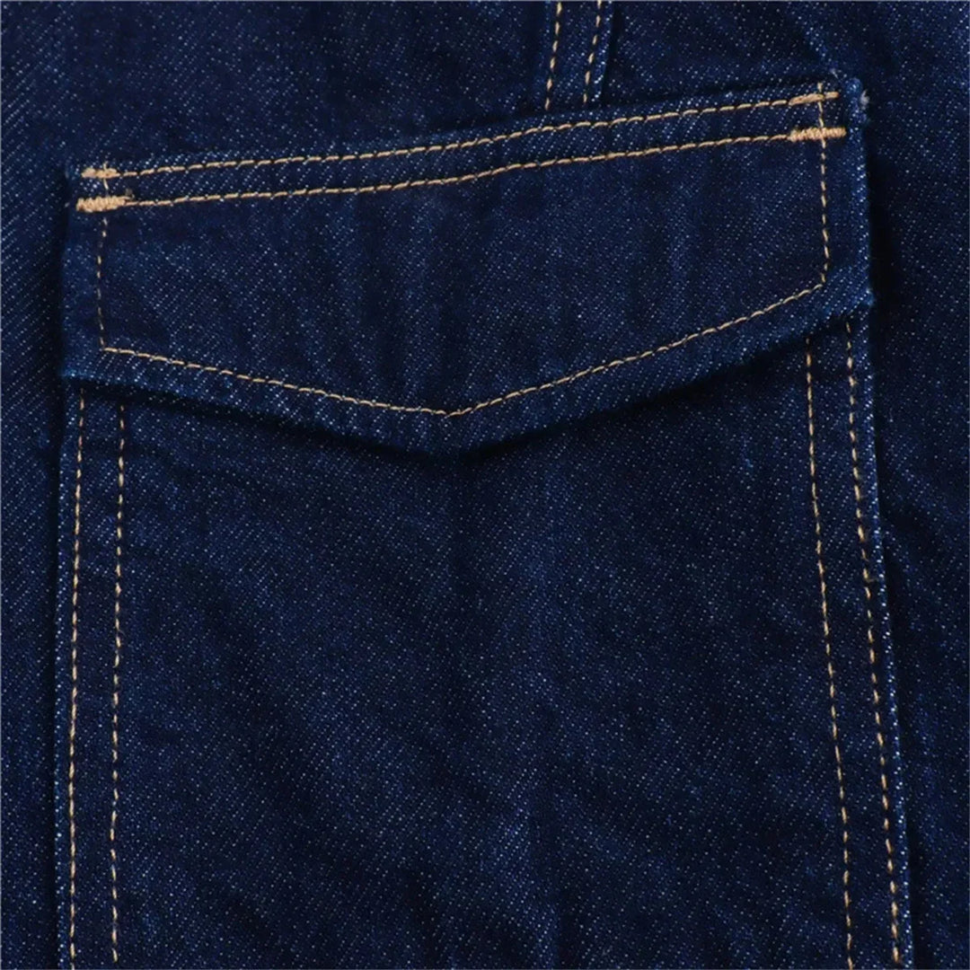 חליפת דנים שני חלקים מכנס חצאית מיני וחולצה בעיטור כיסים - ג'ול