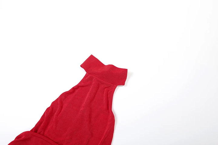 Velvet Collar Maxi Dress with Open Back and Pleats - Ciara