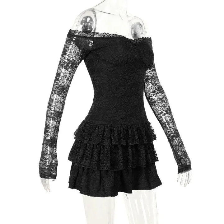 Lace Mini Dress with Ruffle and Off-Shoulder - Shay