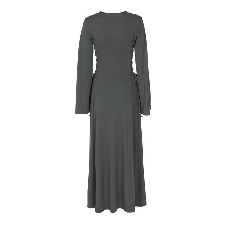 Modest knitted A-line maxi dress with waist ties - Liri