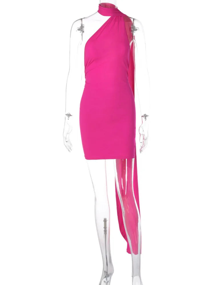 Mini dress with ruching, open back, and hoop decoration - CAROLINA