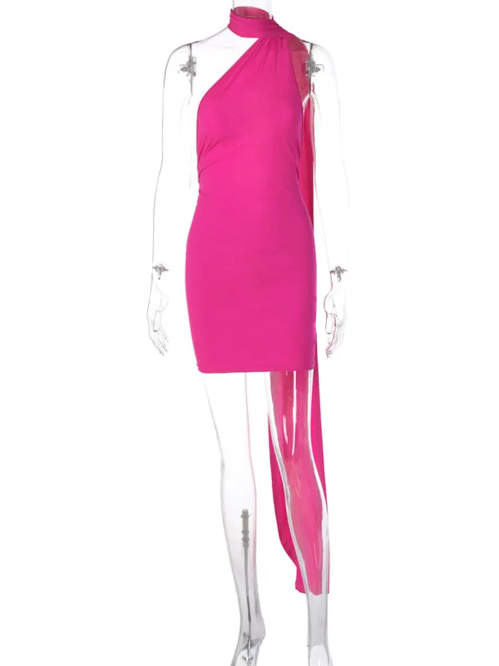 Mini dress with ruching, open back, and hoop decoration - CAROLINA
