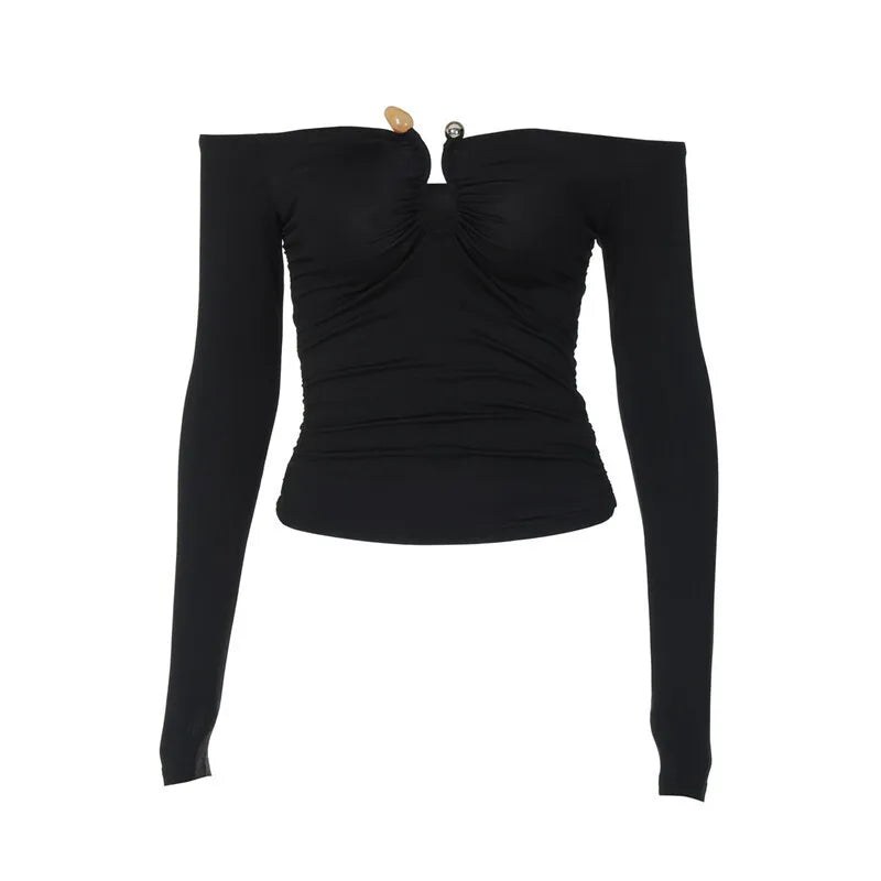 Fitted off-shoulder shirt with buckle decoration - Stace