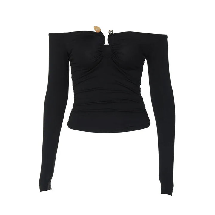 Fitted off-shoulder shirt with buckle decoration - Stace