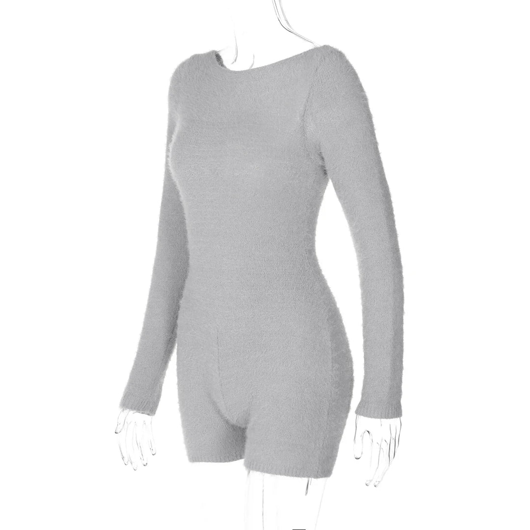 Short Wool Jumpsuit with Off-Shoulder Design - Elaine