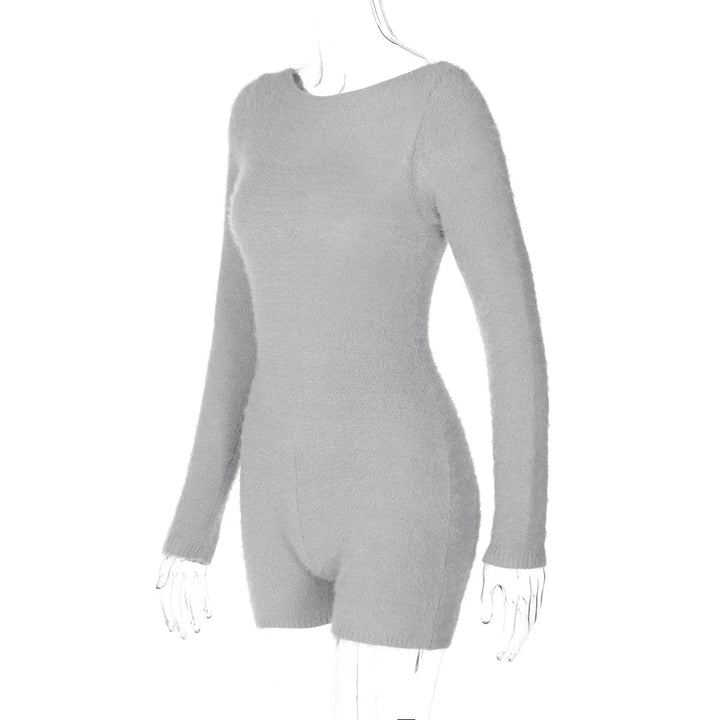 Short Wool Jumpsuit with Off-Shoulder Design - Elaine