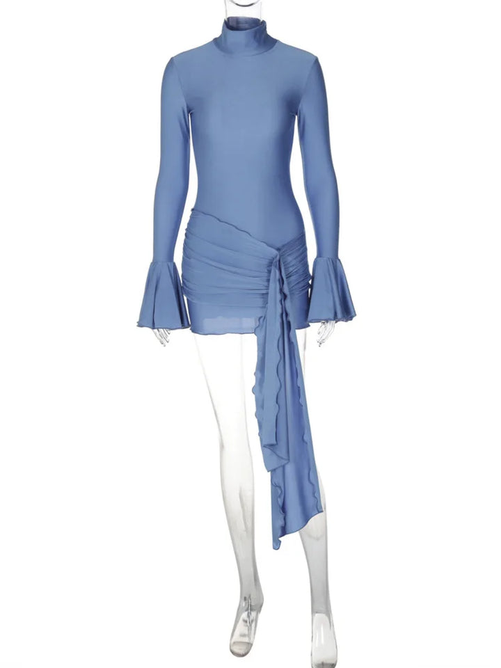 Turtleneck mini dress with bell sleeves and ruffle detail - Jenna