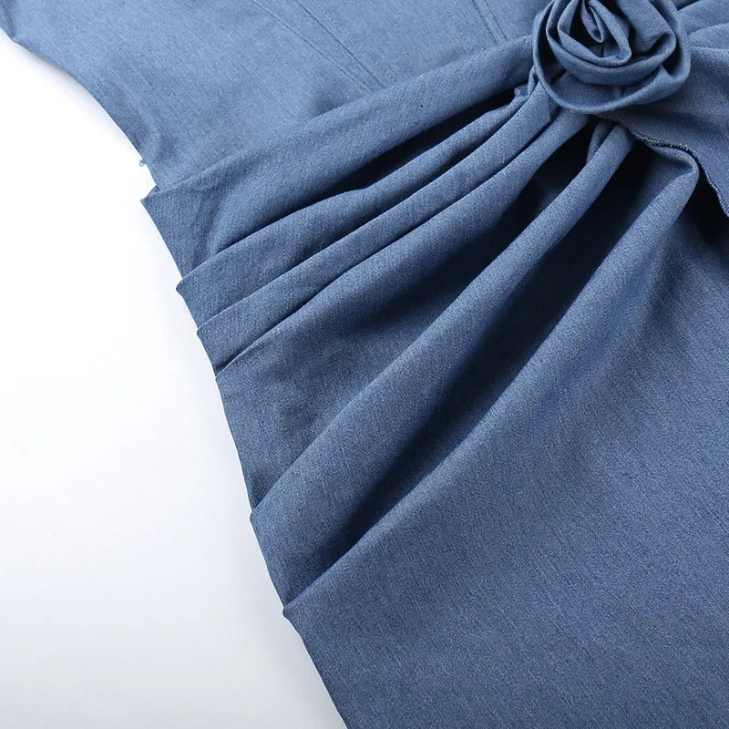 Denim mini dress with corset design and flower detail - Priel
