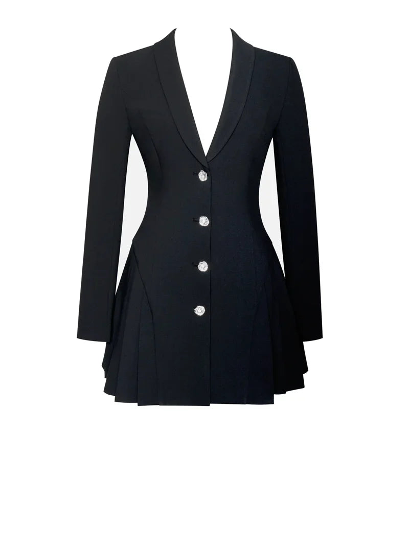 Tailored Mini Dress with Diamond Button Detail - EMMA